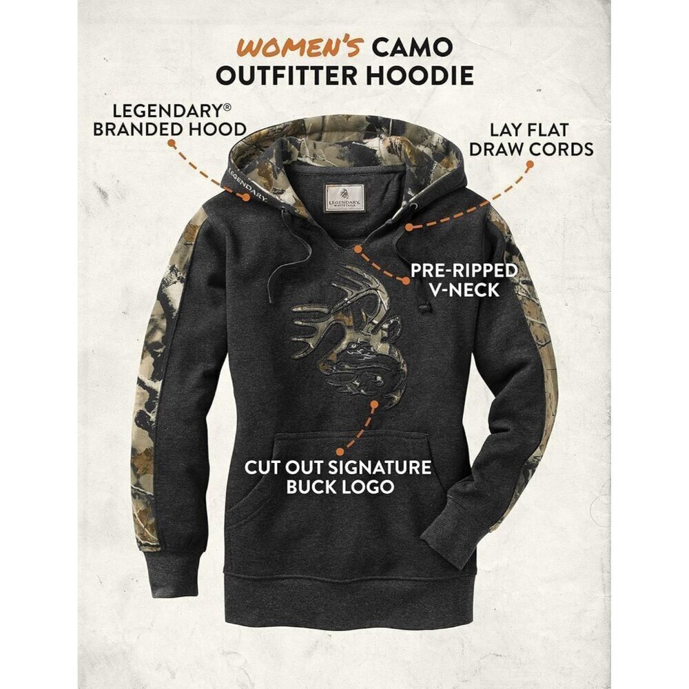 Womens Camo Hoodie Cotton Polyester Large Casual Durable Soft Fleece - Picture 4 of 4